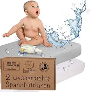 Bisoo Spannbettlaken 70x140 Baby - 2in1 Bettlaken Matratzenschoner 70 x 140 Baby