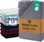 Utopia Bedding - Spannbettlaken 180x200cm Bis 30 cm - Grau - Oeko-Tex Zertifiziertes - Gebürstete Mikrofaser Spannbetttuch