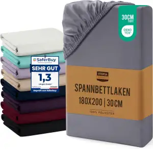 Utopia Bedding - Spannbettlaken 180x200cm Bis 30 cm - Grau - Oeko-Tex Zertifizie