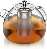 Arendo - Teekanne Glas mit Sieb - 1500 ml – aus Borosilikatglas – mit Edelstahlsieb – feinmaschig – hitzebeständig – Glasteekanne – für losen Tee Kräutertee Früchtetee – Teekocher – langlebig – feinma