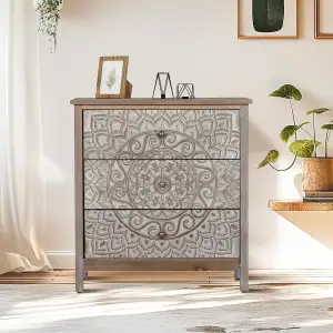 ALPHA HOME Kommode mit 3 Schubladen, Kommode Wohnzimmer im Landhausstil aus Holz