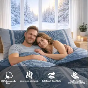 MALIKA Biber Bettwäsche 4-teilig 135x200 cm - 100% Baumwolle Feinbiber, kuscheli