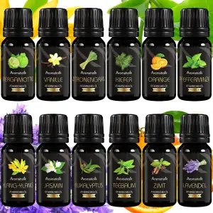 12er Set Ätherische Öle BIO 100% naturrein – Aromatherapie & Wellness – Essentia