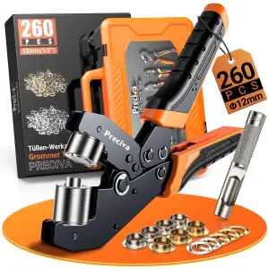 Preciva Ösenzange set (Ø 12mm) – Ösenpresse bestehend aus 260 Ösen (gold, silber