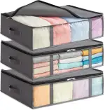 Lifewit 3 Stück 40L Unterbett Aufbewahrungsbox, Faltbare Unterbettkommode Aufbewahrungstasche Storage Boxes mit Deckel, Unterbett Aufbewahrung für Kleider Unterbett Kleiderschrank, Grau