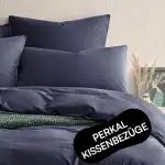 Perkal Bio Baumwolle Kissenbezug 40 x 80 Baumwolle 2er Set Dunkelblau| 100% Perkal (weich angeraut)| atmungsaktiv| Kopfkissenbezug 40x80 mit Reißverschluss | Bio Bettwäsche|Oeko-Tex