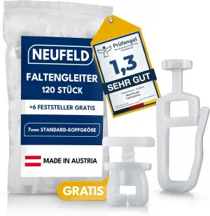NEUFELD® 120 Gardinengleiter für Innenlaufschienen (inkl. 6 Feststeller) | 7mm F