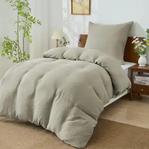 BEDELITE Musselin Bettwäsche 135x200 Baumwolle - ÖKO-TEX Bettwäsche-Sets Taupe 2teilig mit Reißve...