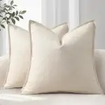 YCOLL Kissenbezug 40x40 2er Set Gemütliche Weiche Natur-Leinen Kissenhüllen Einfarbige Sofakissen Moderne Kissenbezüge mit Kante Dekokissen für Couch, Bett Wohnzimmer Beige