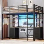 AOGLLATI Hochbett 90x200 mit Schreibtisch 35.5x200cm,Jugendbett Etagenbett mit Ladefunktion, 6 gr...