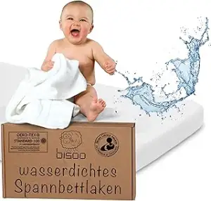 Bisoo Spannbettlaken 70x140 Baby. Wasserdicht & Atmungsaktiv. Jersey Bettlaken a