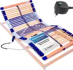 elektrischer Lattenrost 100% BUCHE - Kopf- u. Fußteil elektrisch verstellbar - SCHULTERFRÄSUNG, 7 Zonen, 44 Federleisten, Härteregulierung, Mittelgurt - Motor Comfort 44® - fertig montiert (90x200)