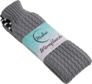 Makai premium Wärmflasche extra lang Schlauch mit Strickbezug für Bauch Füße Rücken Nacken zum Entspannen 2 Liter Wärmekissen kuschelig Modell 2023 deutsche Marke mit gratis Wechselbezug