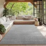 HomebyHome Teppich Wohnzimmer, Schlafzimmer, Wintergarten, Kurzflor Grau, Hoch-Tief-Effekt, weich & waschbar, Outdoor geeignet, 120x170 cm