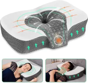 Elviros Orthopädisches Kissen aus Memory Foam, Kopfkissen Nackenschmerzen, Schlafkissen, Ergonomisches Nackenhörnchen, Nackenstützkissen, Antischnarchkissen für Seitenschläfer, Bauchschläfer, Weiß