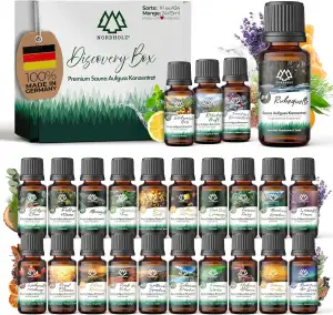 NORDHOLZ® Saunaaufguss Discovery Box 24x15ml [ #1-#24 NATURREINE ÄTHERISCHE ÖLE]