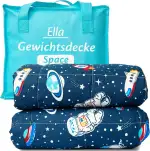 Ella Gewichtsdecke Kinder 2,4 kg 90x120 cm – Therapiedecke, für Stressabbau & Angstzustände, Hypoallergene Glasperlen, weiche & kühlende Baumwoll- Außenschicht, für Kinder von 15-25 kg – Space